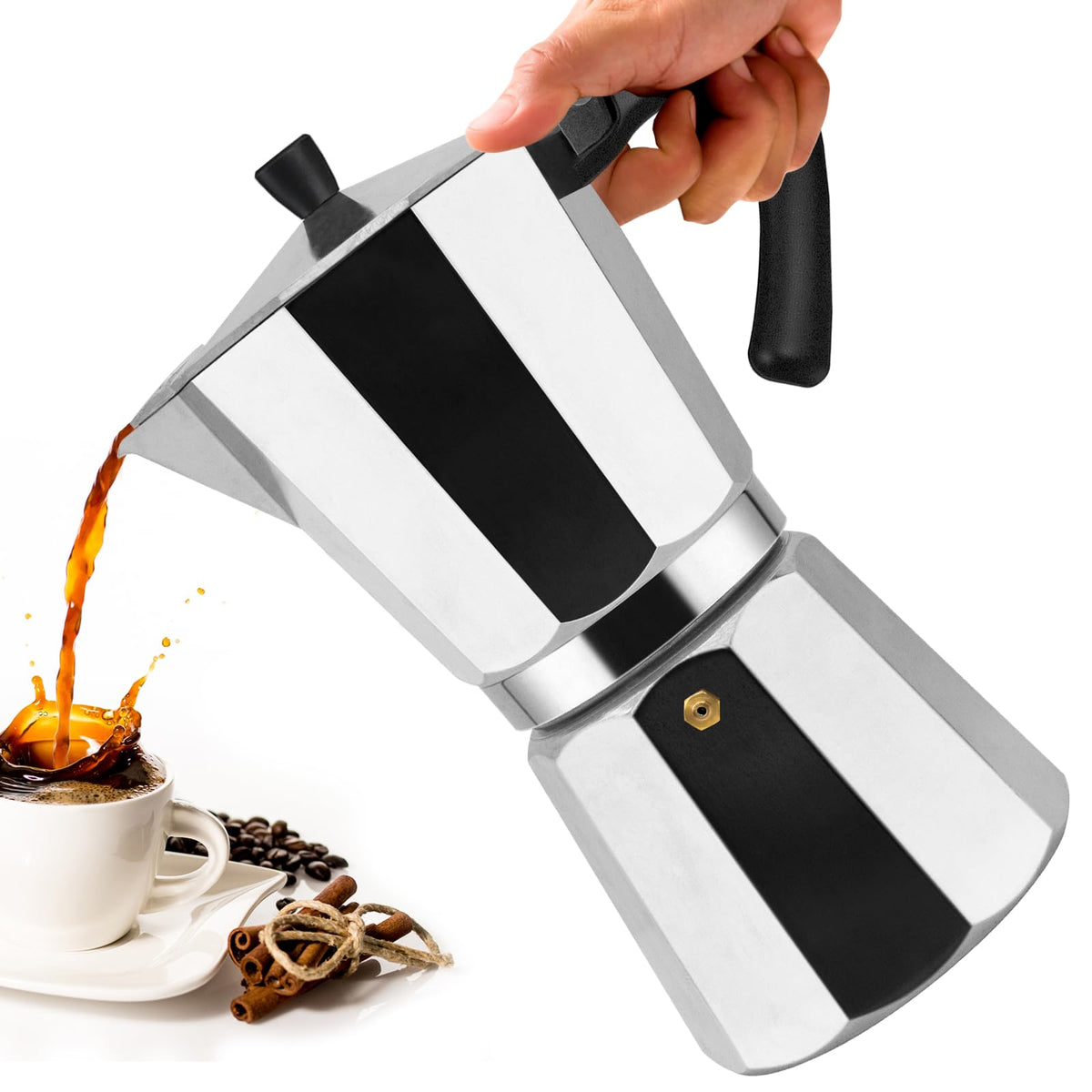 Vaolvpant moka pot de aluminio 14 tazas, sabor clásico.