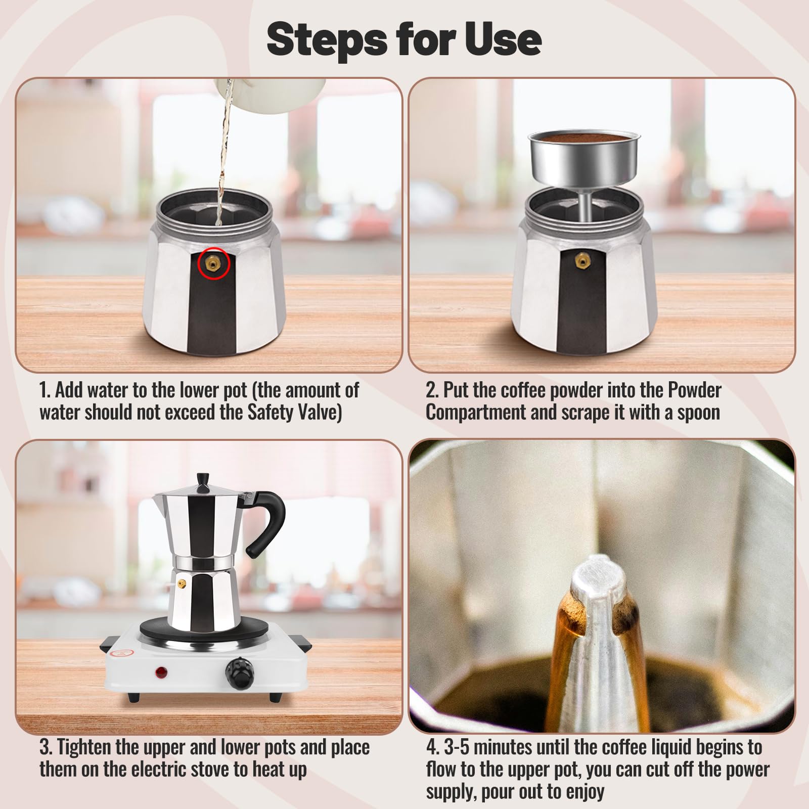Vaolvpant moka pot, capacidad 700ml para espresso concentrado.