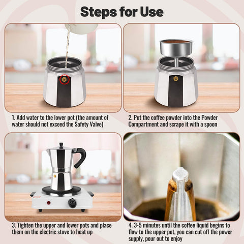 Vaolvpant moka pot, capacidad 700ml para espresso concentrado.