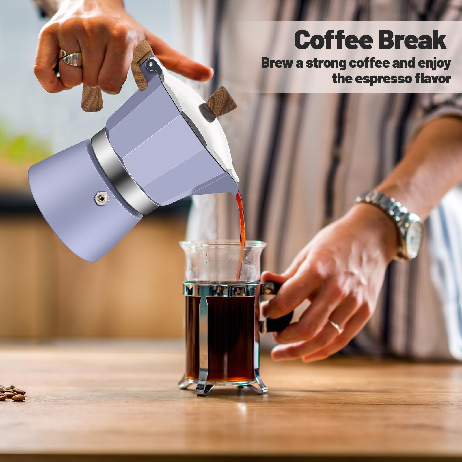 Vaolvpant Moka Pot diseño compacto purpura, idea regalo