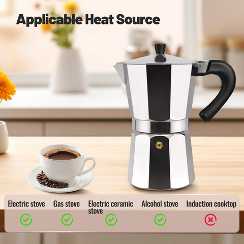 Vaolvpant moka pot, exterior liso y brillo premium.