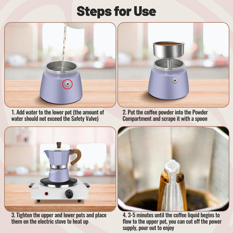 Vaolvpant Moka Pot limpieza fácil purpura