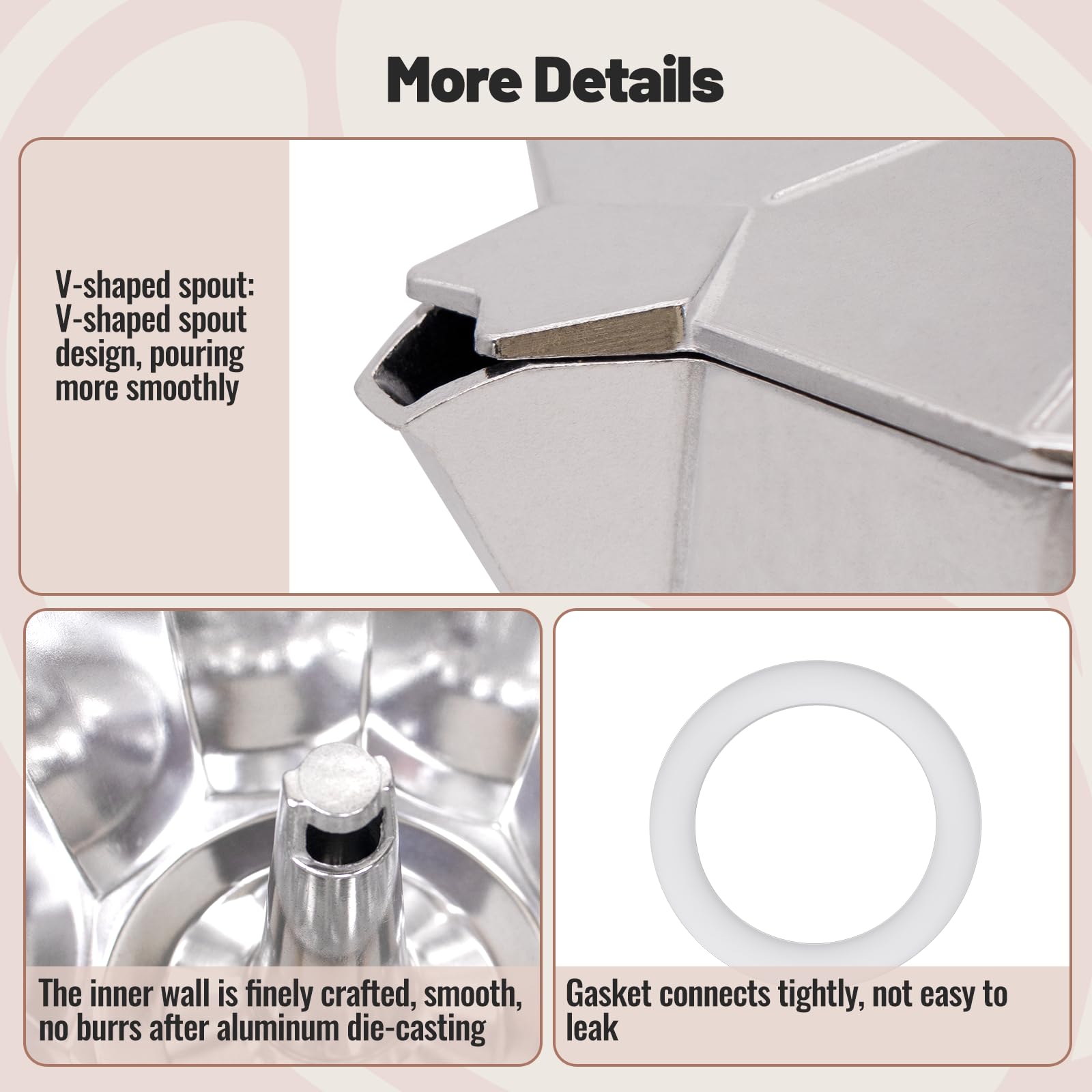 Vaolvpant moka pot, partes interiores desmontables para limpieza fácil.