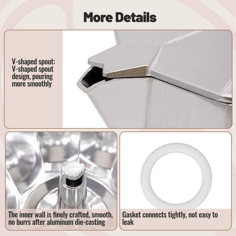 Vaolvpant moka pot, partes interiores desmontables para limpieza fácil.