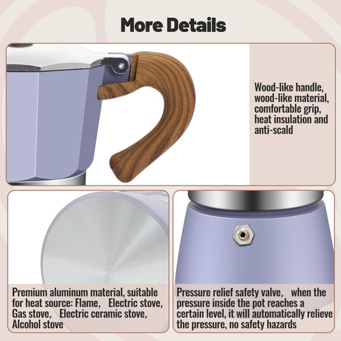 Vaolvpant Moka Pot salida de vapor purpura