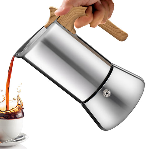 Vaolvpant moka pot sin recubrimiento para 12 tazas, duradera y de sabor puro.