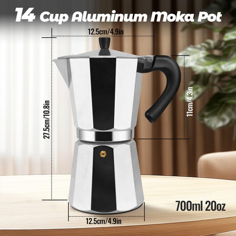 Vaolvpant moka pot, tapa con pomo resistente al calor para vertido seguro.