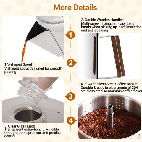 Uso en gas, inducción o camping con Vaolvpant para café rápido