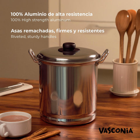 Olla Vasconia para exteriores con tapa de aluminio resistente.
