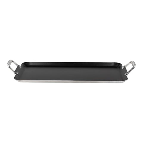 Vasconia plancha doble-quemador-cepillado-aluminio: acabado elegante para cocina moderna.