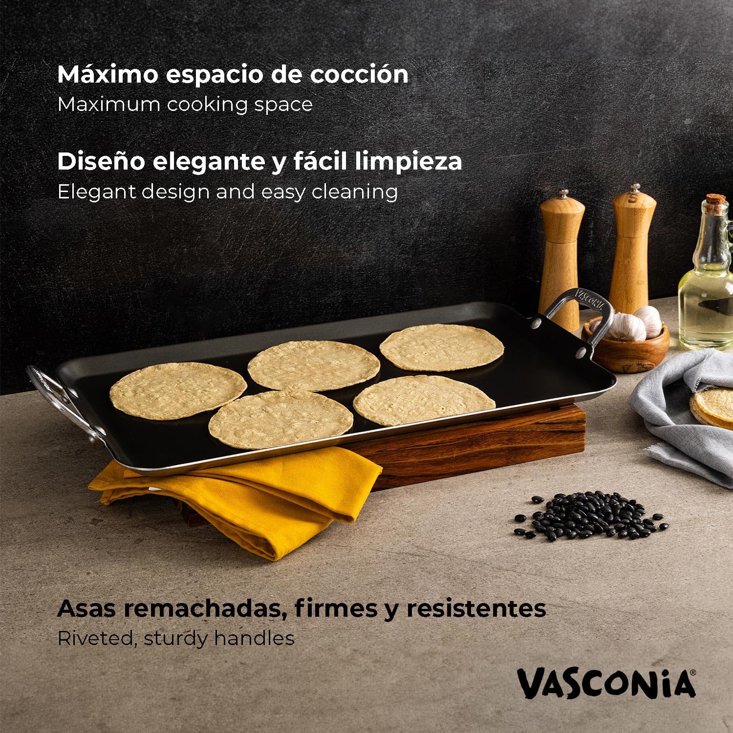 Vasconia superficie amplia 20x11: facilita cocinar varias recetas a la vez.