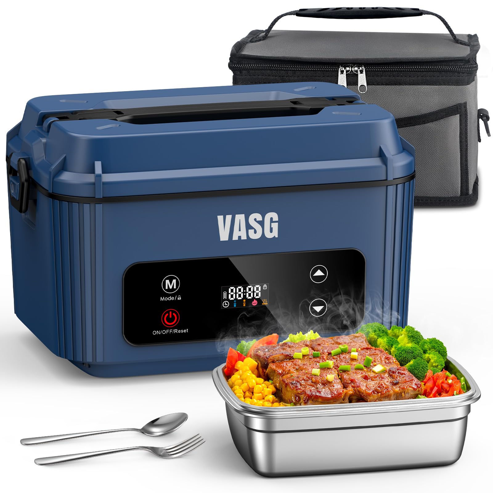 VASG lunchbox muestra calentamiento 360° para comidas uniformes en la oficina.
