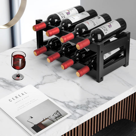 VASMIA almacenamiento de vino en bambú, dos niveles, encimera para optimizar el espacio