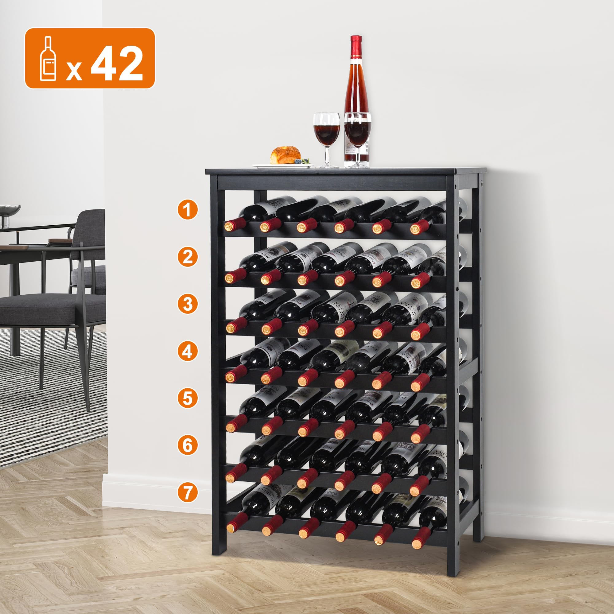 VASMIA estantería bambú facilita la visualización y acceso a tu colección de vinos.