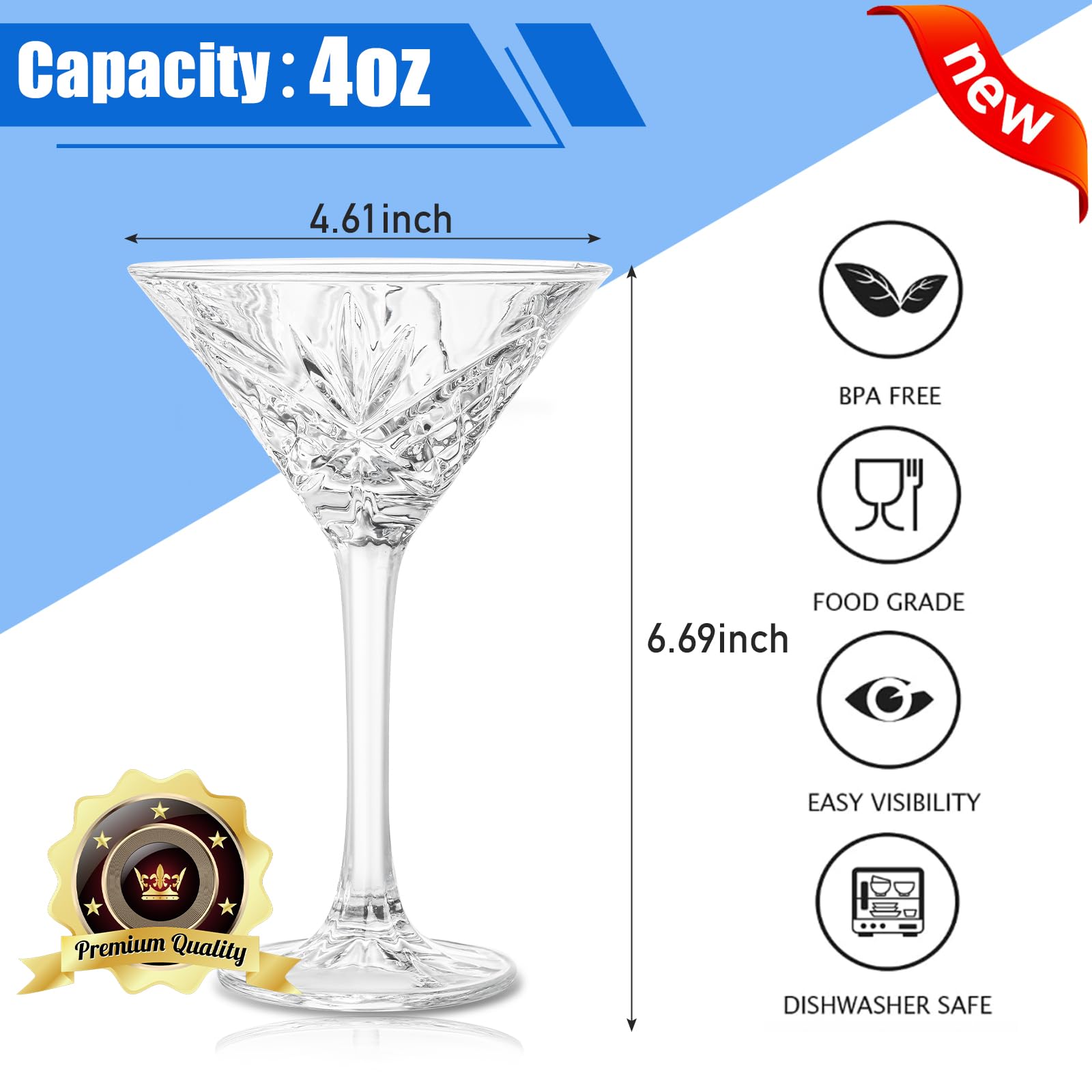 VasoArte conjunto de 4 copas martini para reuniones con estilo.