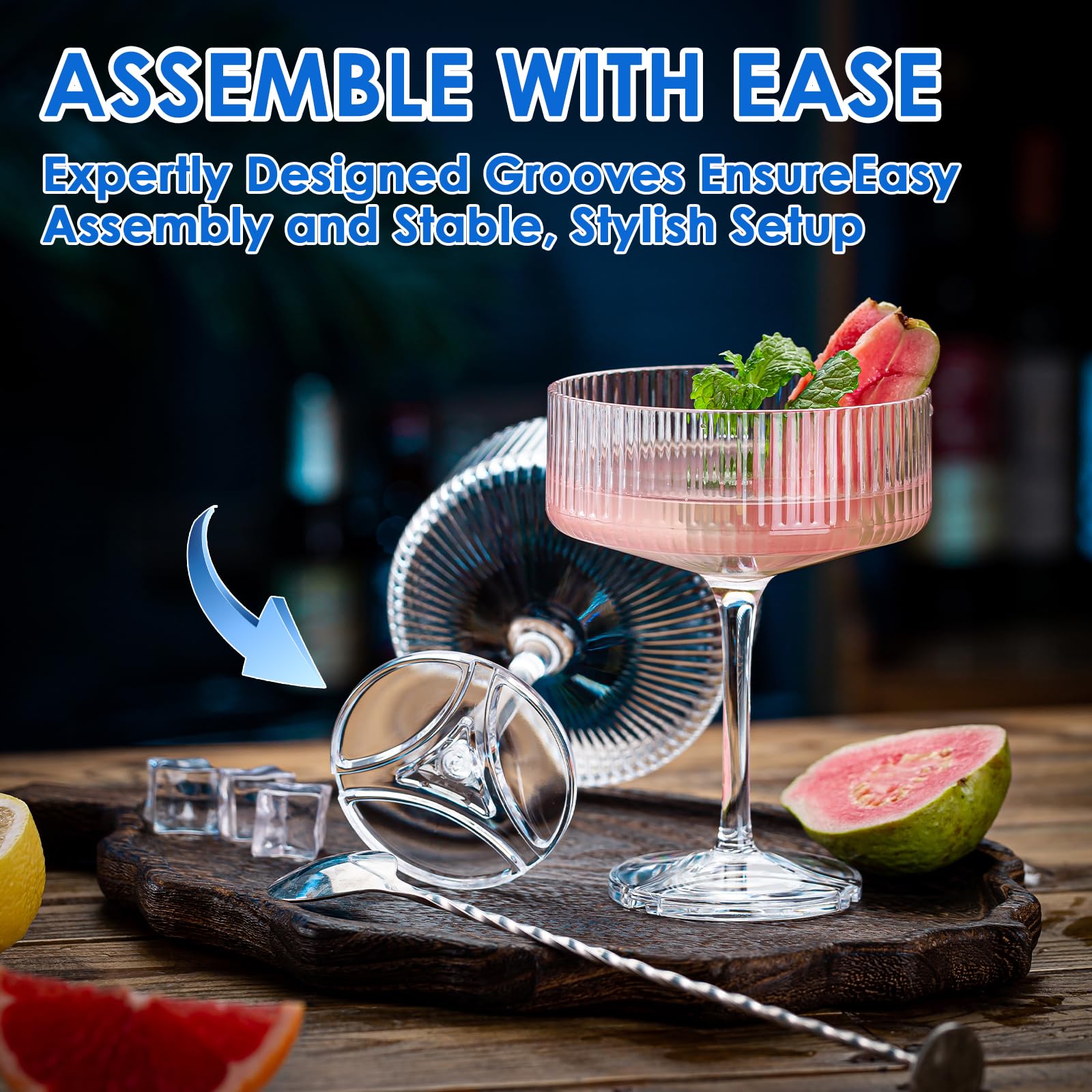 VasoArte copa cocktail acrílica estriada 10oz, toque elegante para cócteles.