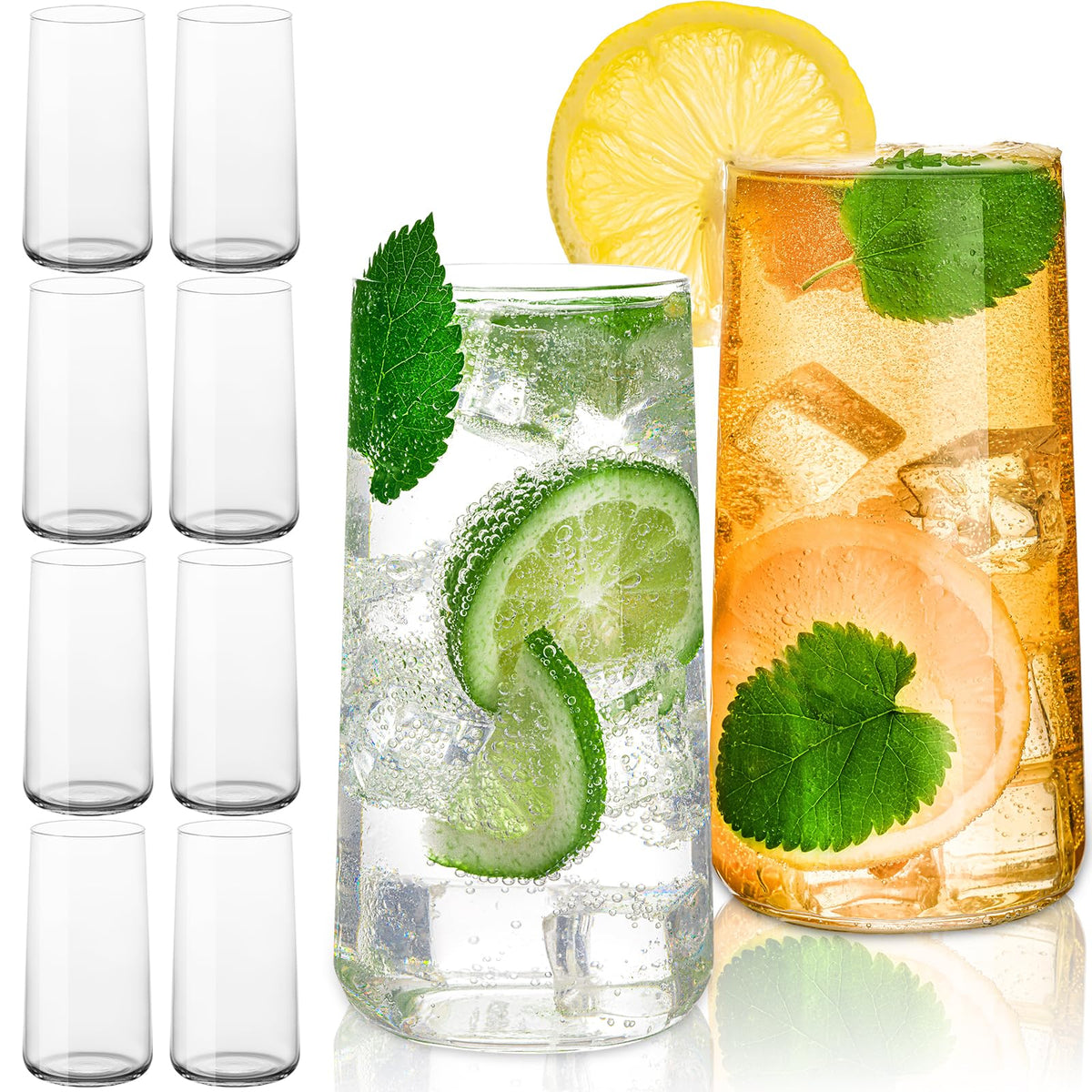 VasoArte vasos altos 18oz muestran diseño de cristal ligero para un agarre cómodo.