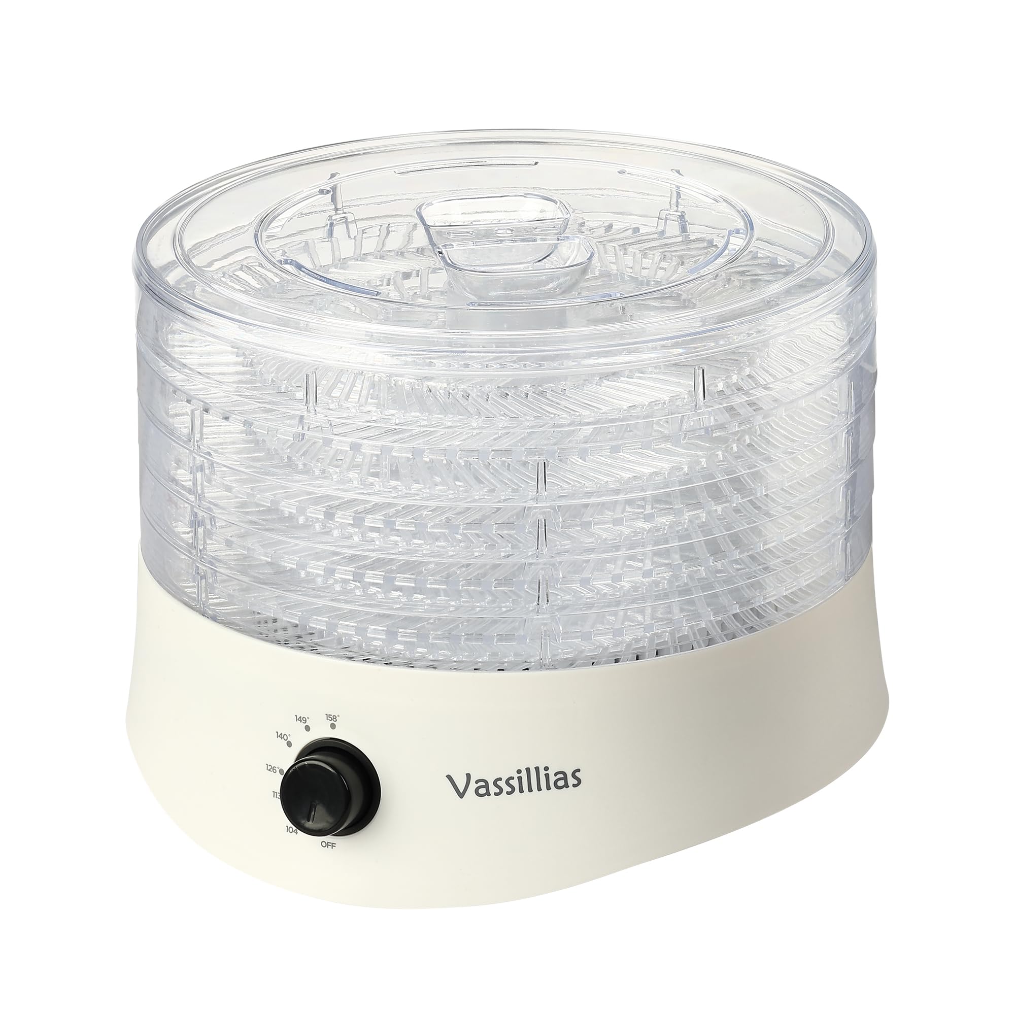 Vassillias deshidratador, vista frontal, compacto para cocina ordenada y snacks saludables.