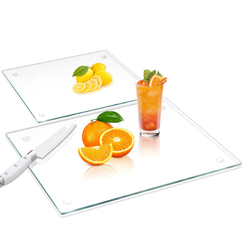 Tabla VASUHOME de vidrio templado con patrón mármol, perfecta para cortar.