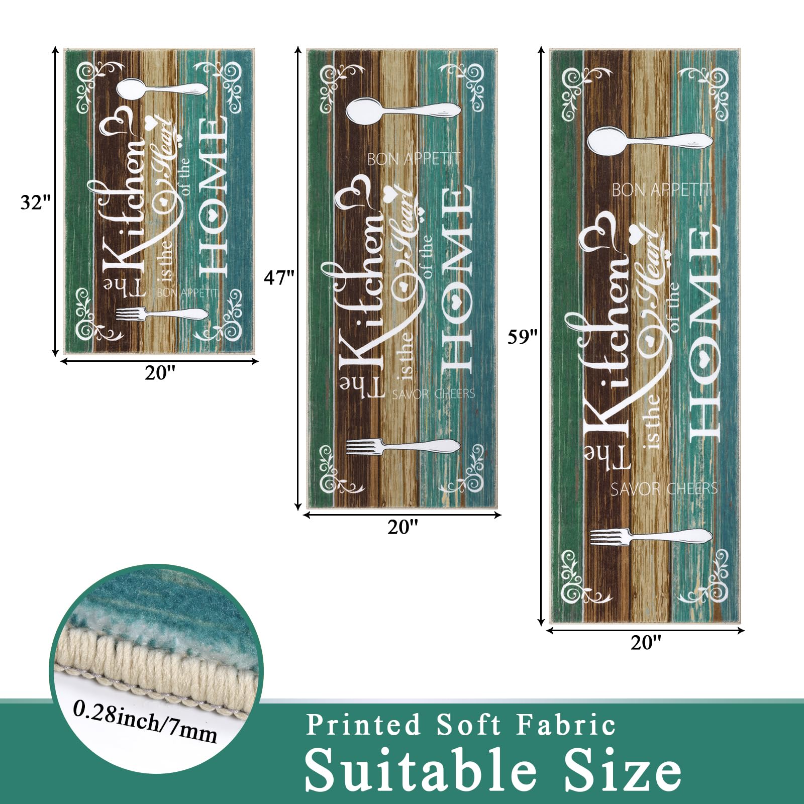Vaukki Boho 20x47 en turquesa, ideal como pasillo de cocina medio.