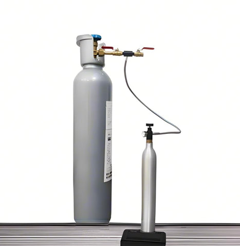 VaVoger botella de CO2 azul lista para recargas en casa.