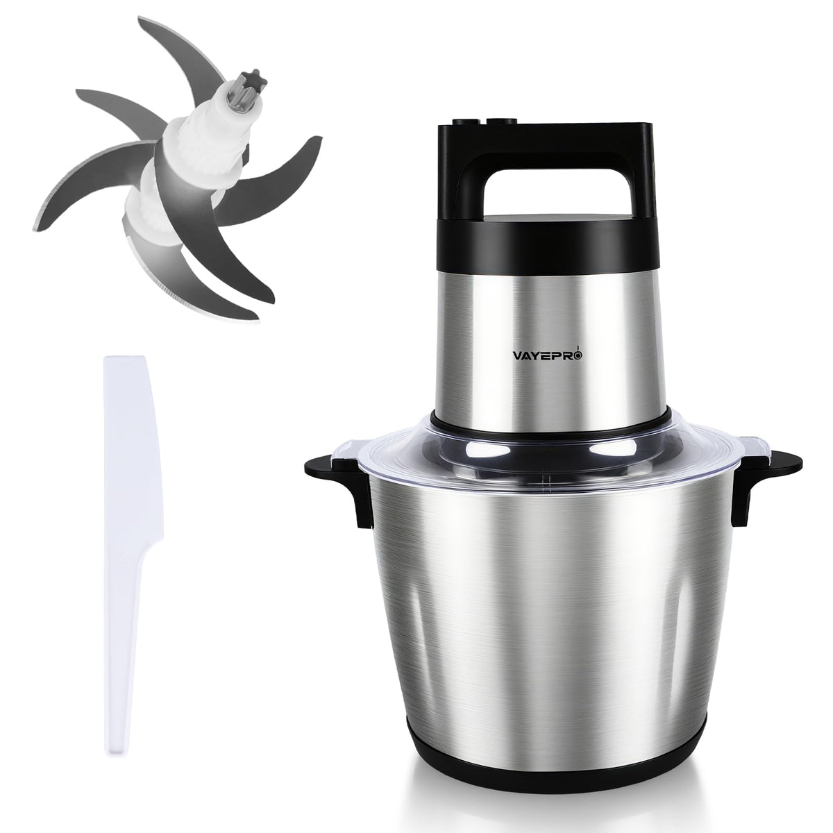 Vayepro picadora eléctrica con tazón de acero inoxidable de 6 L para procesamiento a gran escala.