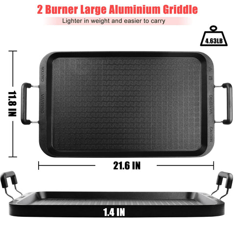 Sartén antiadherente Vayepro para dos quemadores, ideal para pancakes y sándwiches.