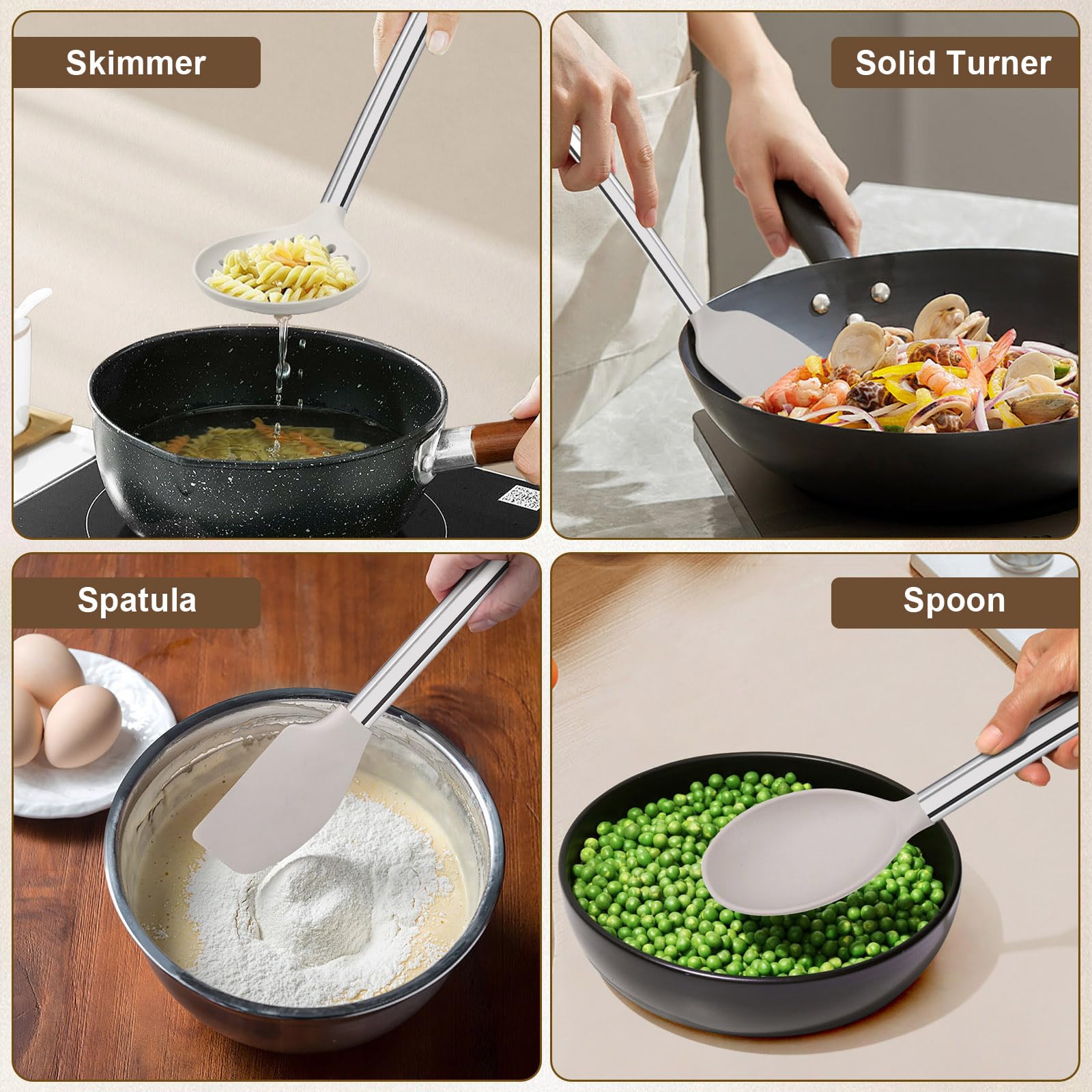 Vayvnt servidor pasta silicona khaki sirve porciones elegantes
