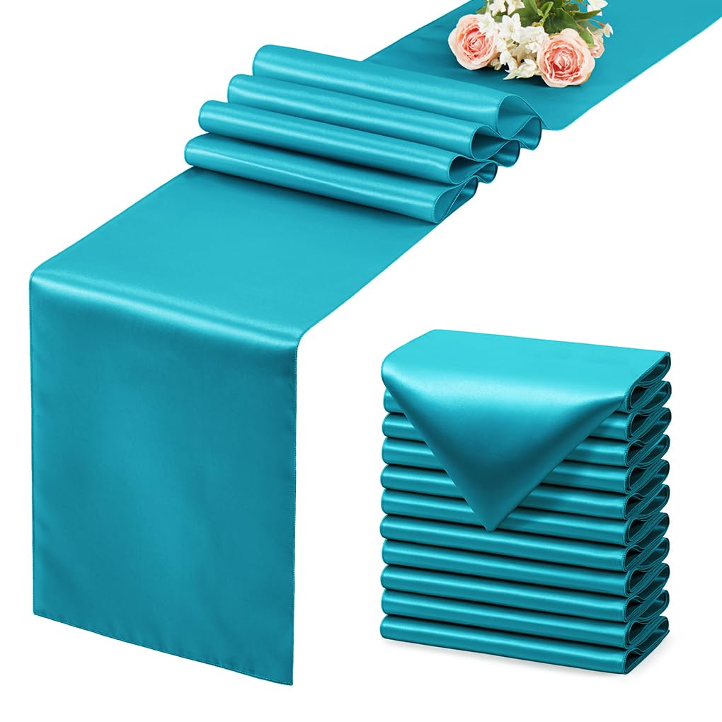 VCUSUELER mantel azul verdoso satinado para bodas y banquetes.