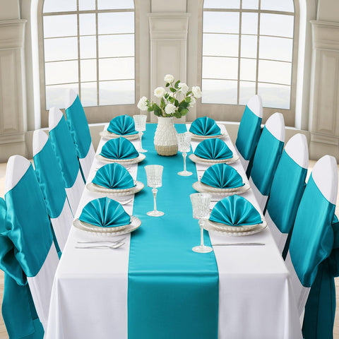 VCUSUELER mantel azul verdoso satinado para banquetes elegantes.