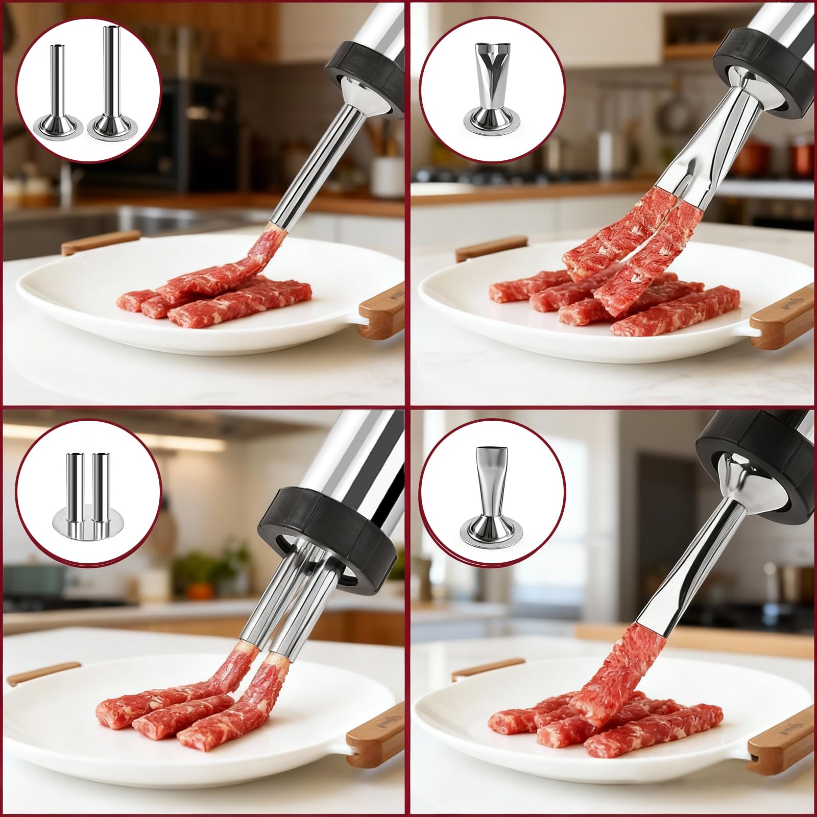 Vdsfand embutidora: boquillas de acero para dar forma a la carne.