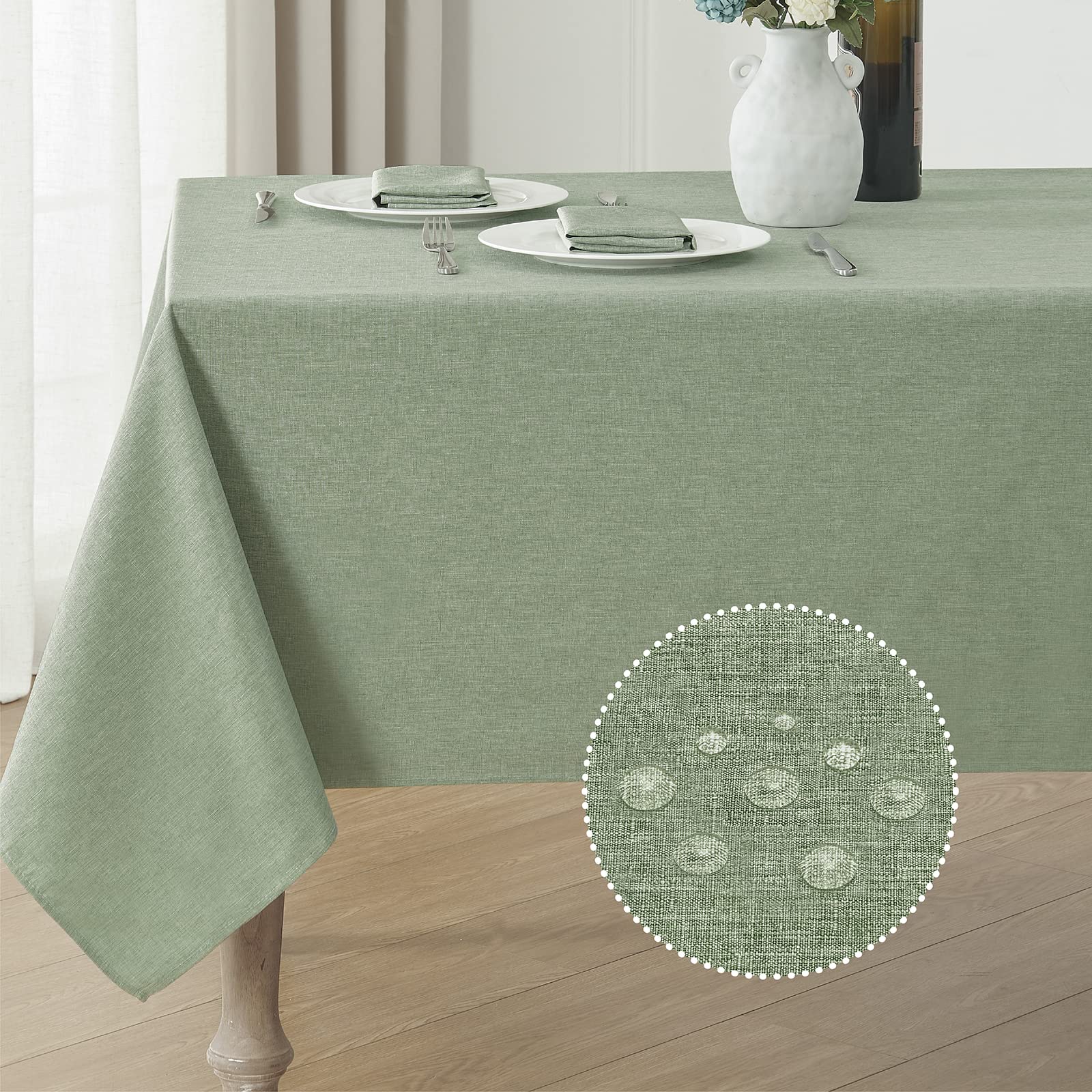 Mantel rectangular Veblandy con textura de lino, impermeable y protector de derrames.