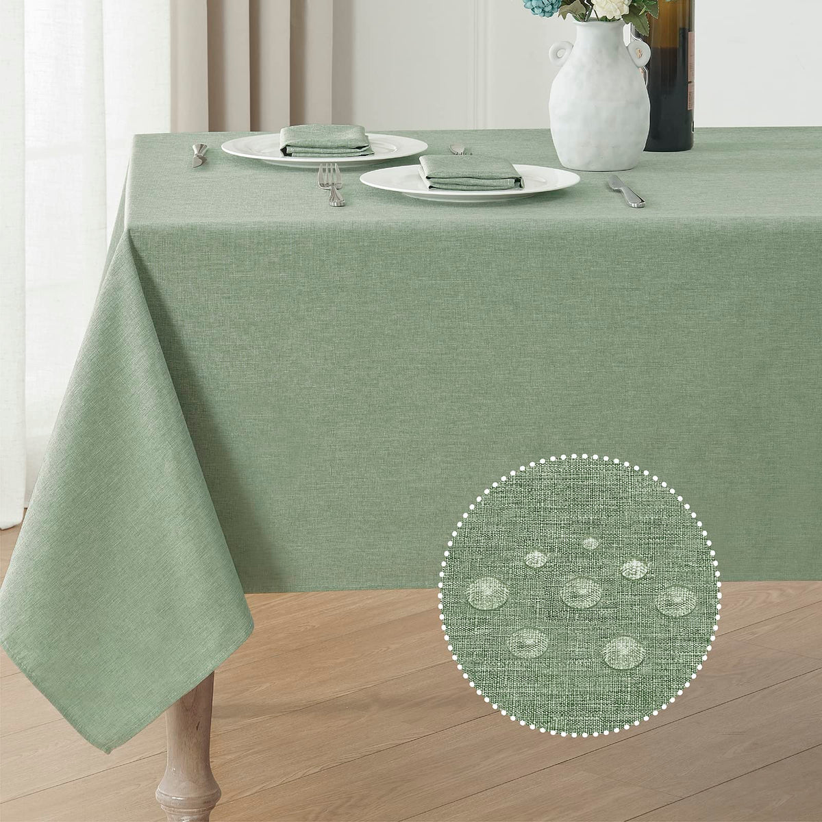Mantel rectangular Veblandy con textura de lino, impermeable y protector de derrames.