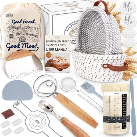 VEDALIO kit cestas fermentación redonda: aporta estructura y aireación para pan perfecto.