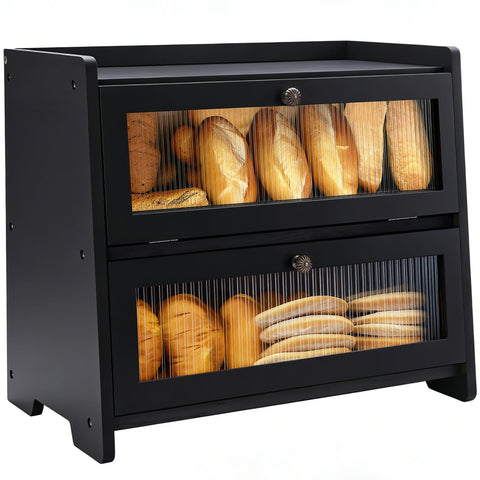 VEDALIO Panera encimera negra: diseño elegante y orden práctico para la cocina.