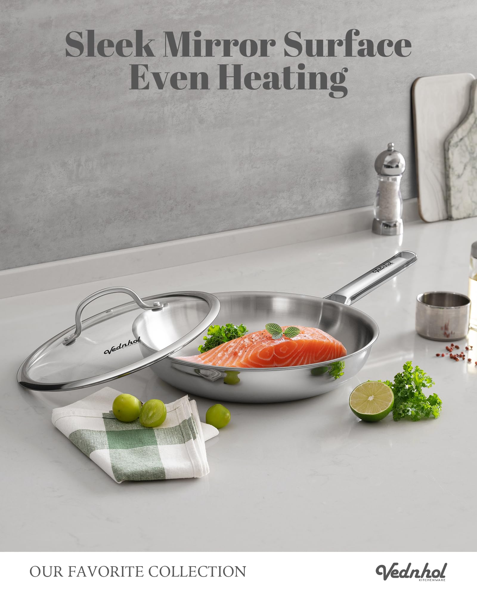 Vednhol sartén acero inoxidable 12 pulgadas mango ergonómico para manejo cómodo.