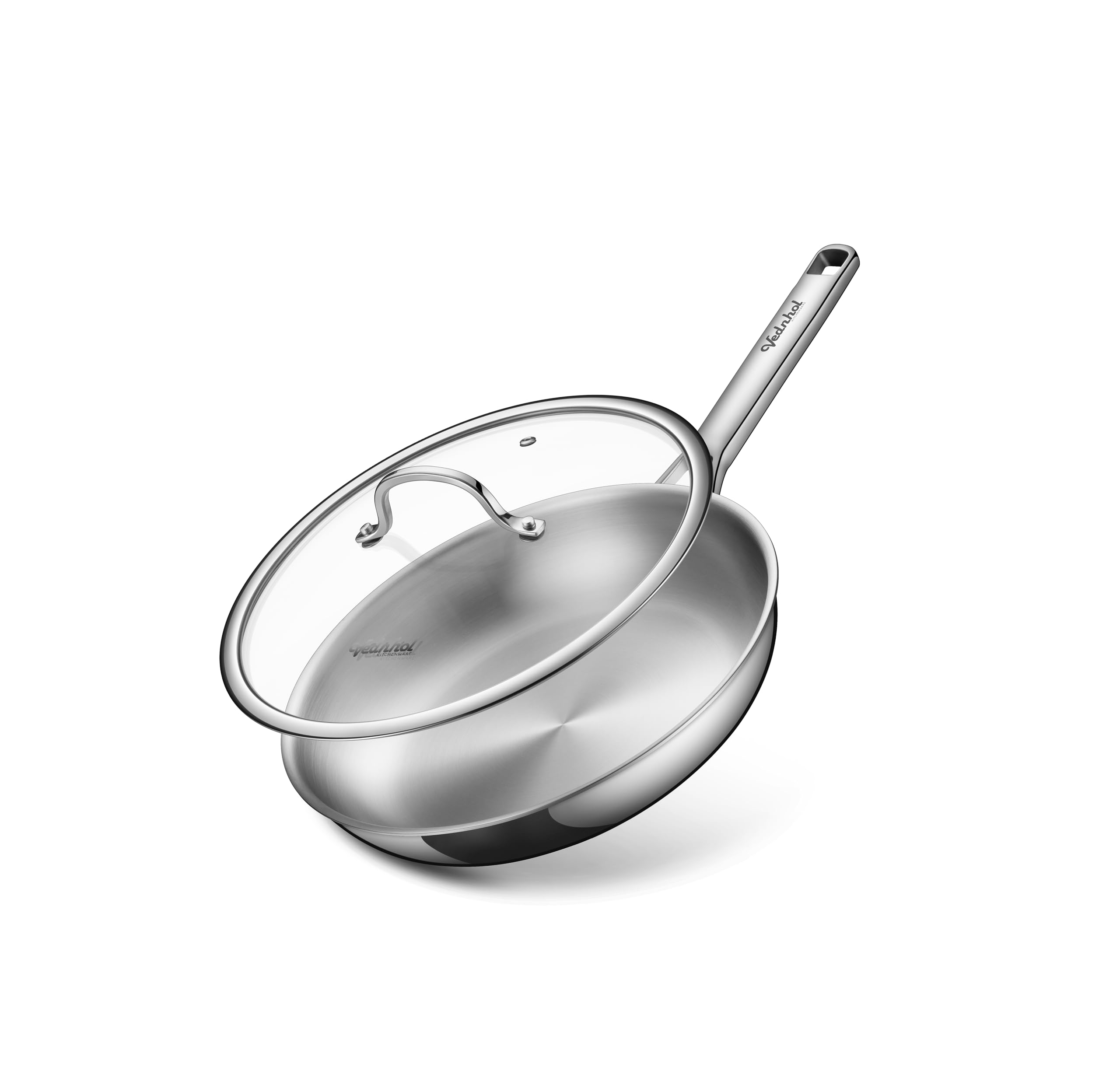 Vednhol sartén acero inoxidable 12 pulgadas con tapa, cocción uniforme.
