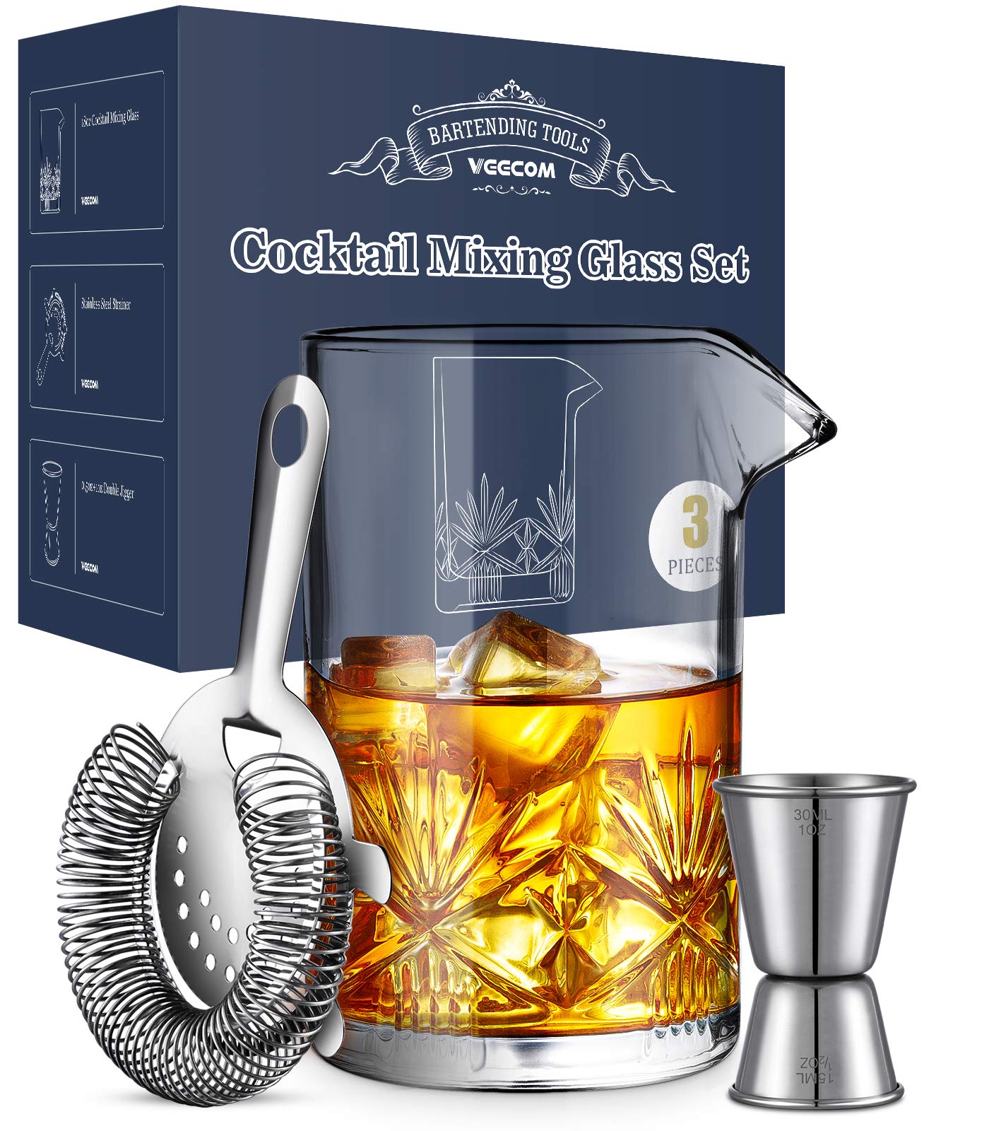 Veecom vaso mezclador de cóctel 18 oz, ideal para martinis y bebidas con estilo.