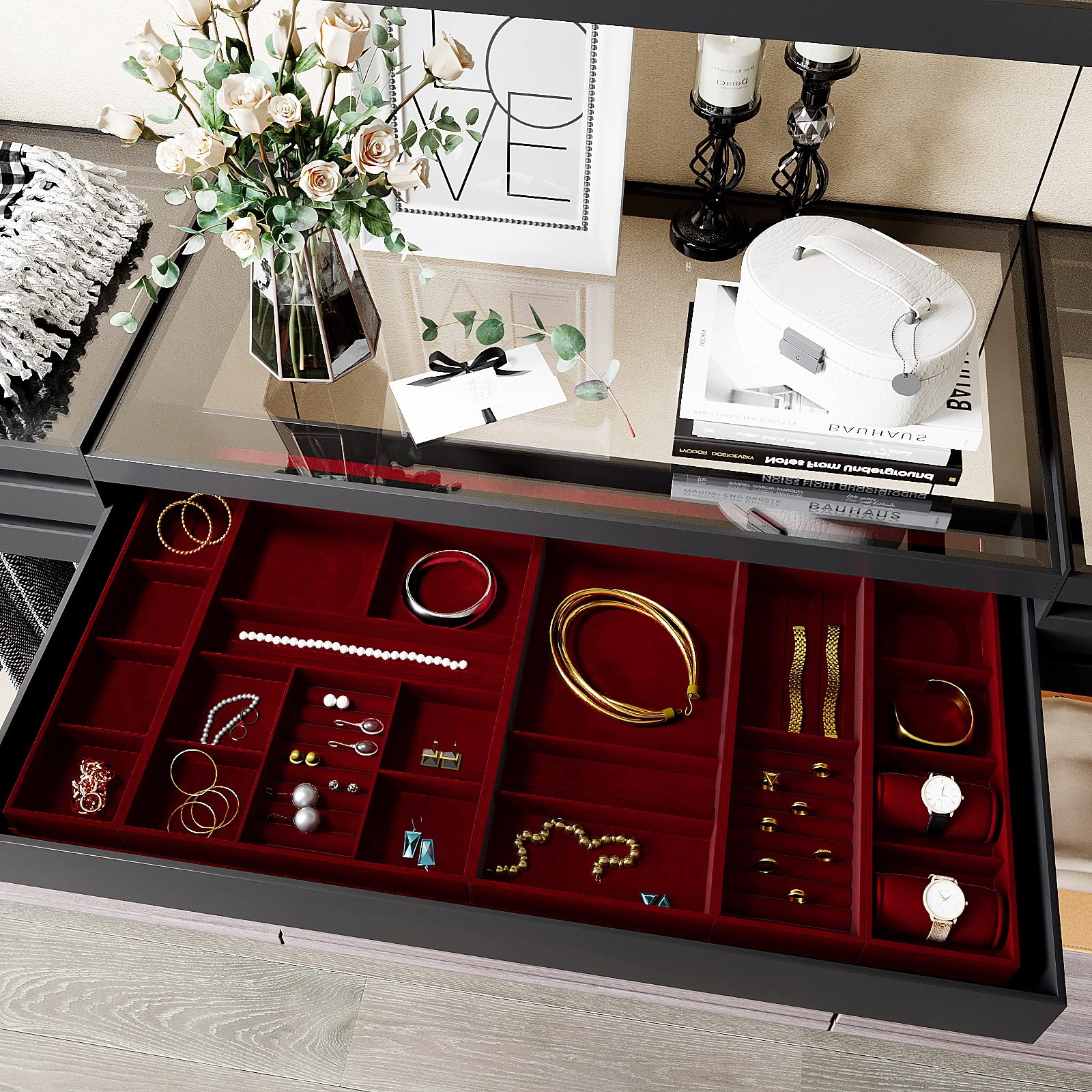 VEELIKE interior de caja joyero cubierto con terciopelo rojo protege joyas