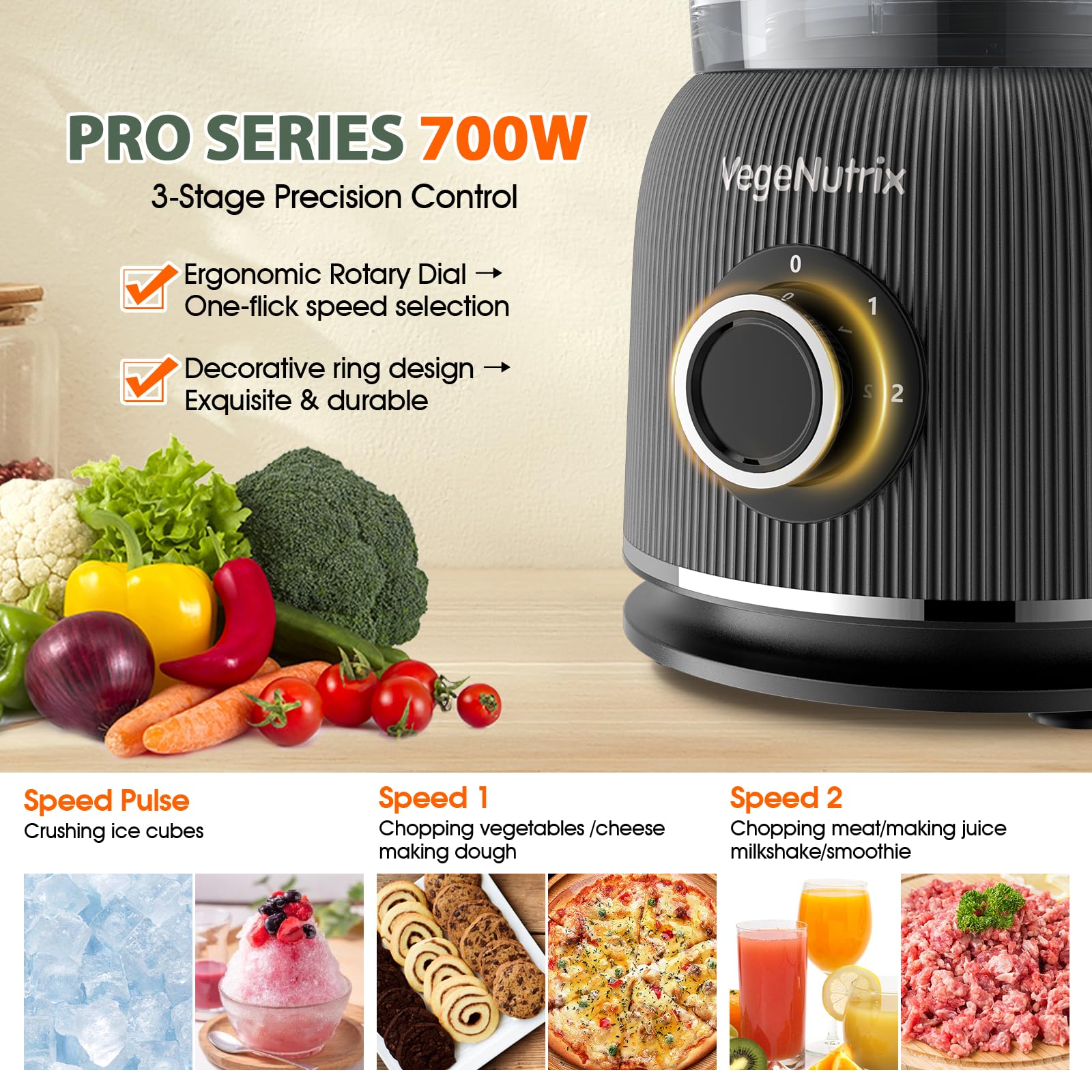 VegeNutrix recipiente-procesador-12-tazas: gran capacidad para preparaciones grandes.