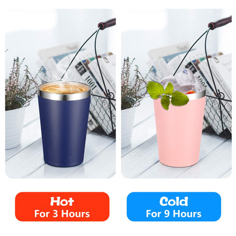 VEGOND 12oz tumbler con acabado en polvo de color, cómodo al tacto incluso con bebidas calientes.