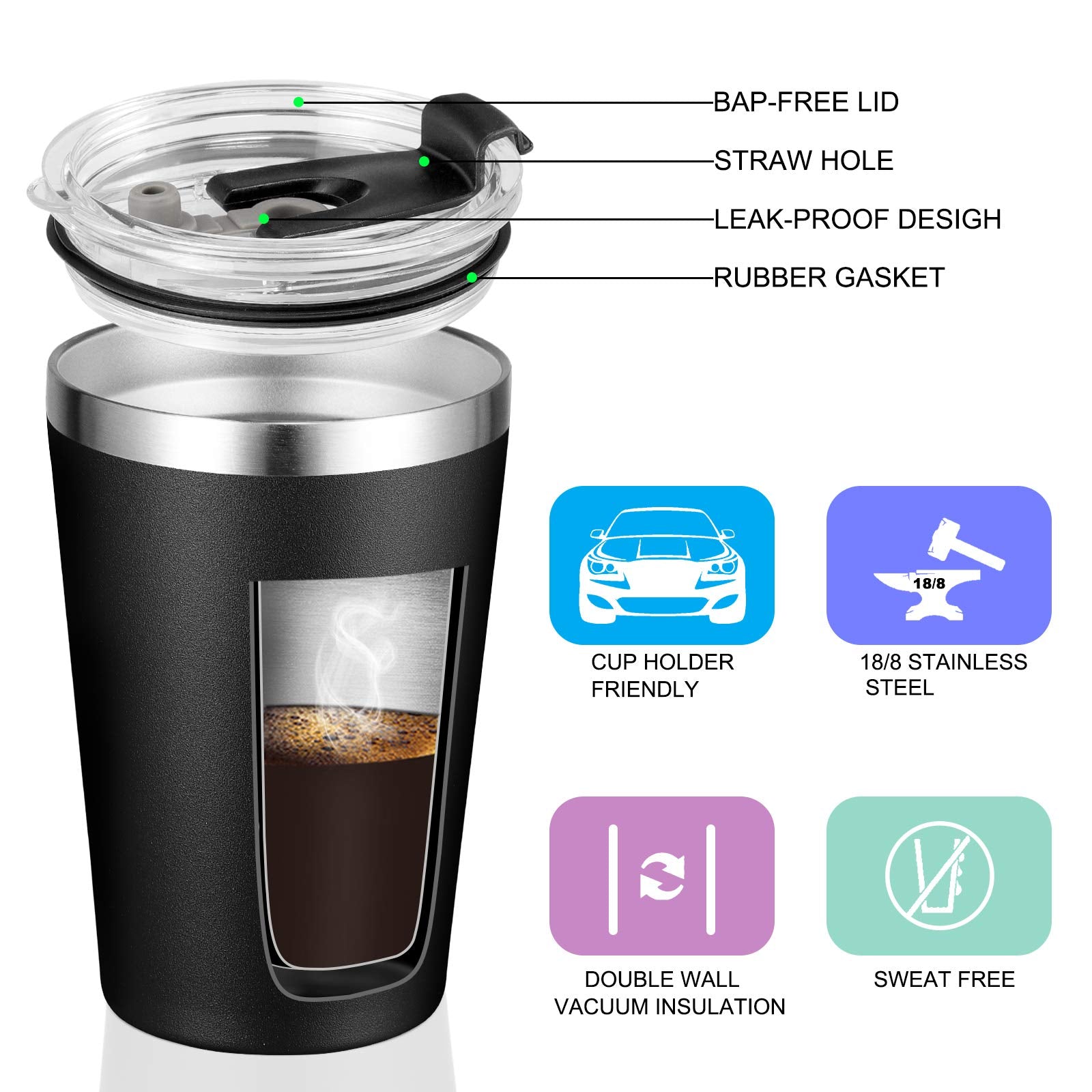 VEGOND Tumbler 12oz con aislamiento de doble pared para bebidas frías.