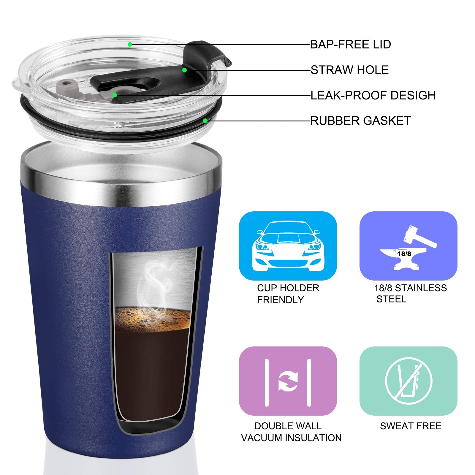 VEGOND 12oz tumbler con doble pared, mantiene bebidas calientes o frías durante horas.