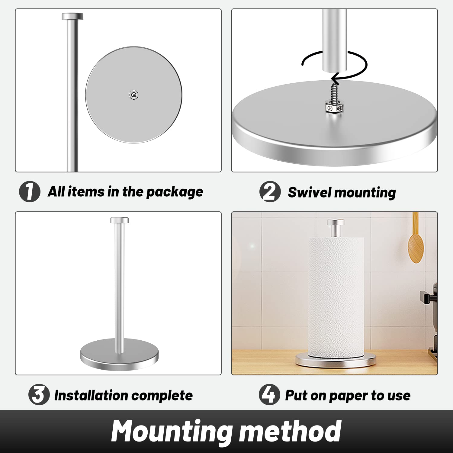 Dispensador de papel compacto ideal para cocinas pequeñas.