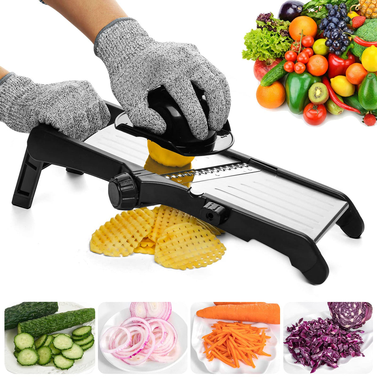 Mandolina VEKAYA para cortar verduras con grosor ajustable y seguridad