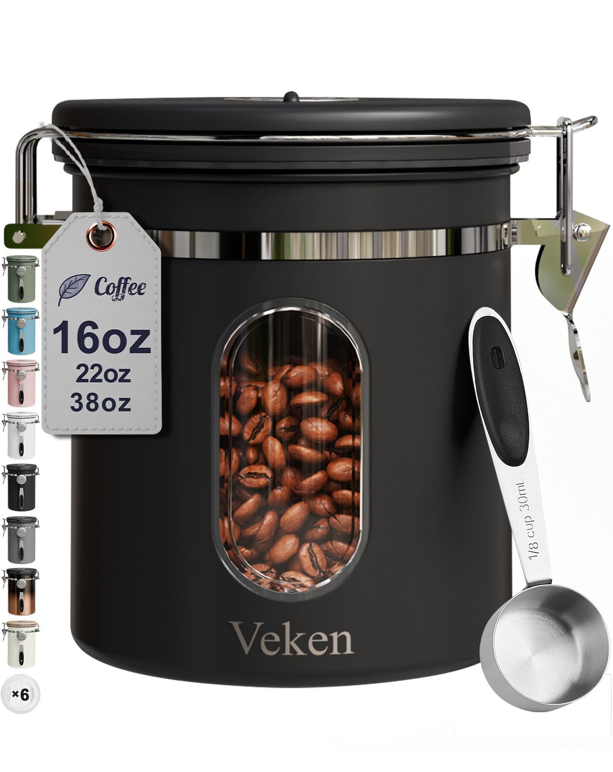 Veken contenedor de café con ventana mantiene la frescura y permite ver cuántos granos quedan.