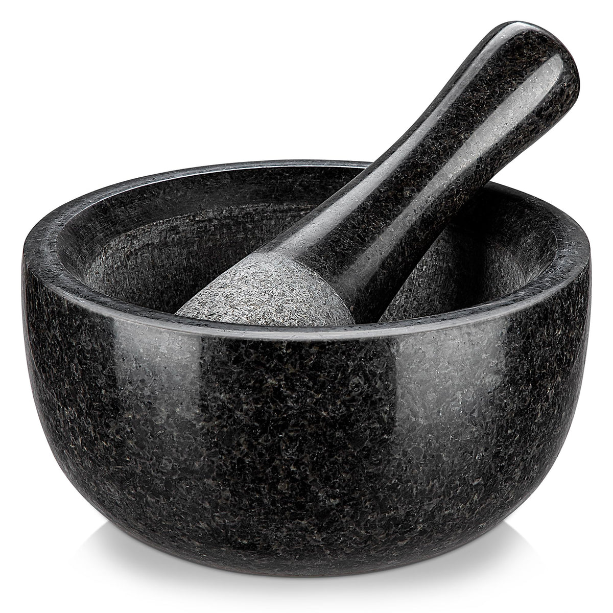 Velaze mortero de granito 580 ml, frontal: ideal para moler hierbas frescas.