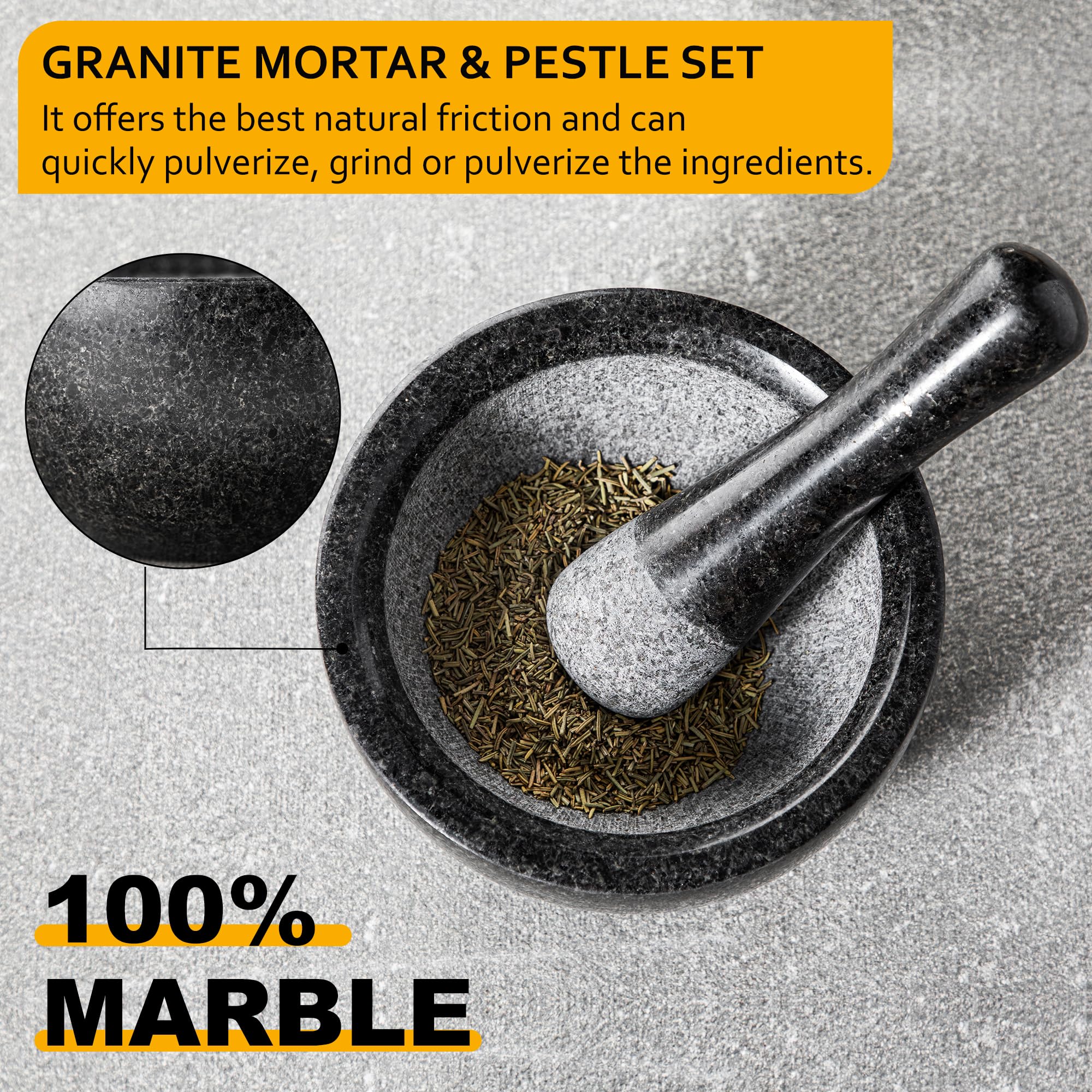 Velaze mortero granito 580 ml, interior no pulido para especias.