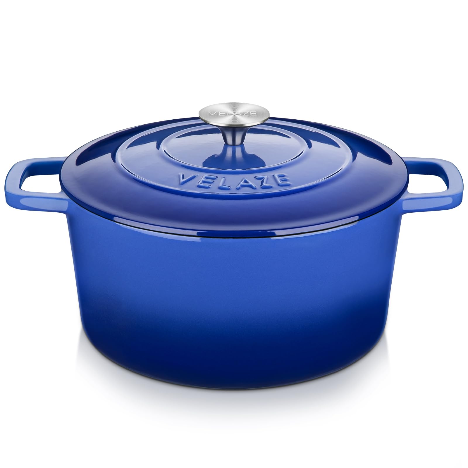 Velaze olla de hierro esmaltado azul con tapa visible, ideal para guisos caseros.