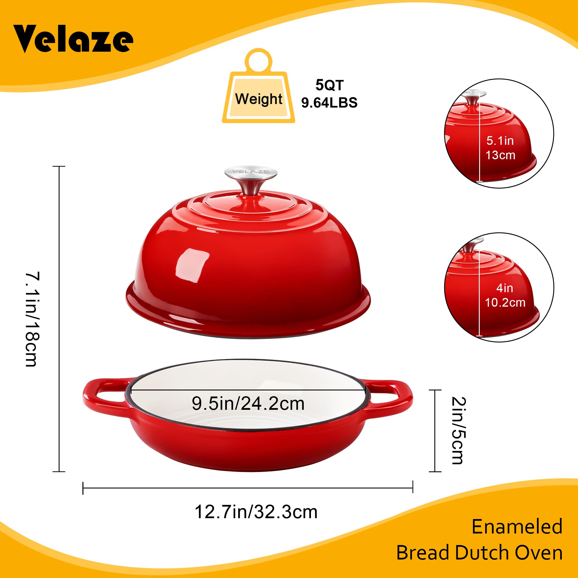 Velaze olla esmaltada con asa amplia para manejo seguro y cómodo.